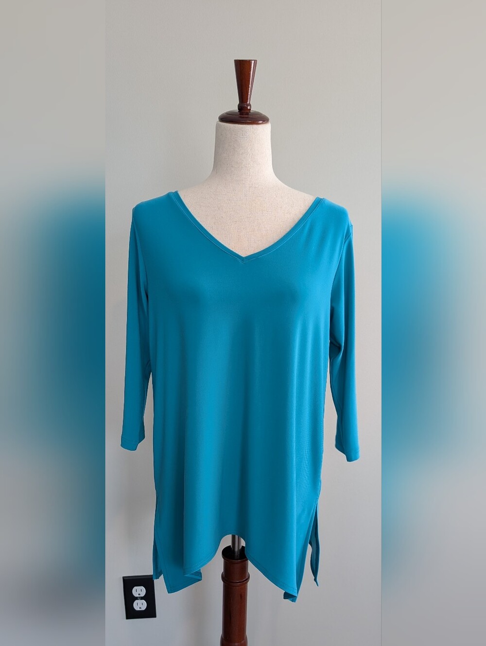 Sympli V-Neck 3/4 Sleeve Tunic Teal Blue Size 10